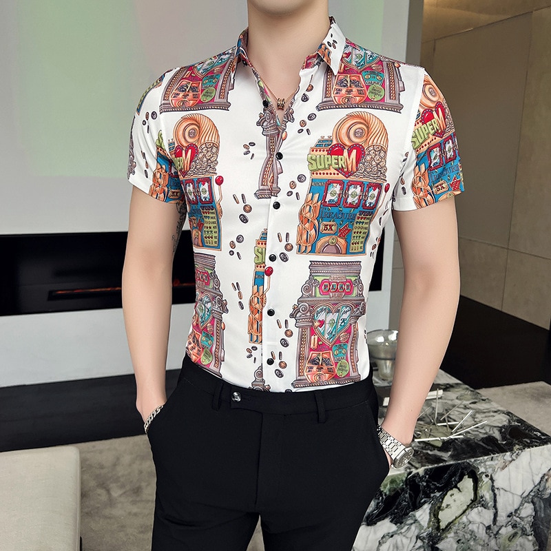 2022 Nation Style Summer Man Shirt Mens Ethnic Printed Stand Collar Short Sleeve Loose Hawaiian Casual Shirt S-4XL